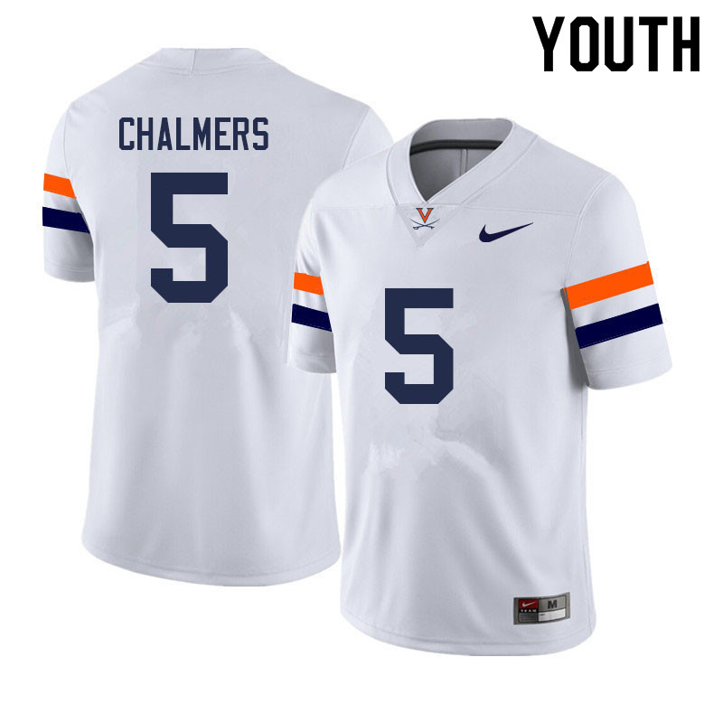 Youth #5 Chayce Chalmers Virginia Cavaliers College Football Jerseys Sale-White - Click Image to Close